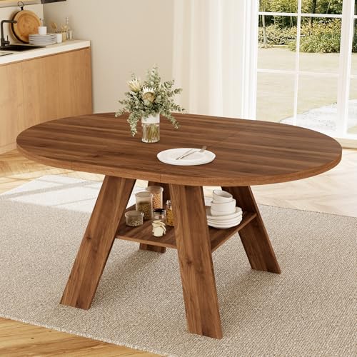 Round Dining Table for 4-6 People, 43" Extendable to 59"