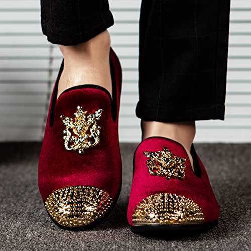Image of Meijiana Mens Velvet Loafers Dress Shoes with Metal Embellishments Party Luxury Loafer Shoes