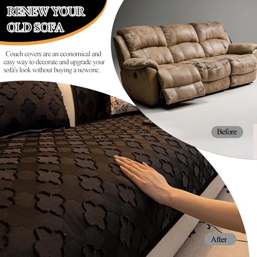 Housse de canapé en chenille beige 90x300cm au design trèfle