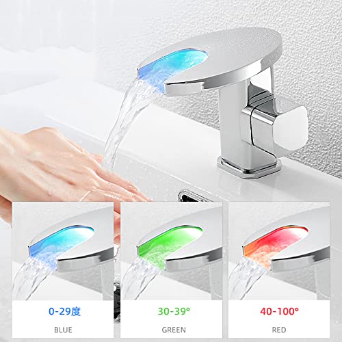 Mitigeur de lavabo cascade 1 trou avec bec cascade et éclairage LED