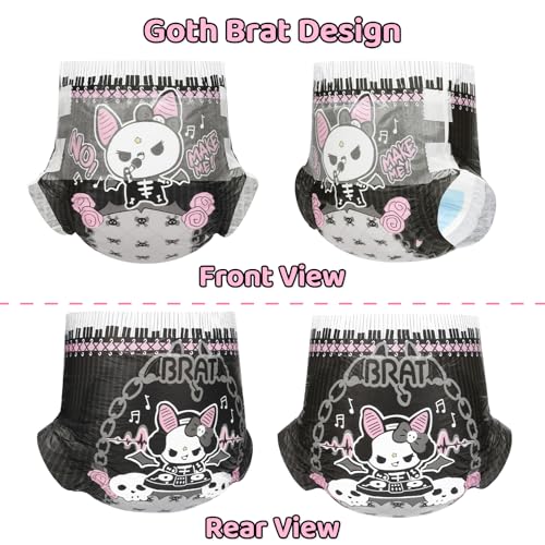 Image of Littleforbig Ultra Absorbent 7000 mL Printed Diaper 2 Pieces - Goth Brat (X-Large 48 inch-56 inch)