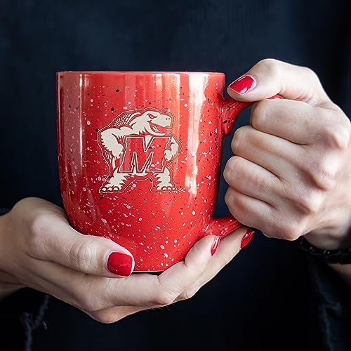 Image of Rico Industries NCAA Maryland Terrapins Red Personalized 16 oz Team Color Laser Engraved Speckled Ceramic Coffee Mug