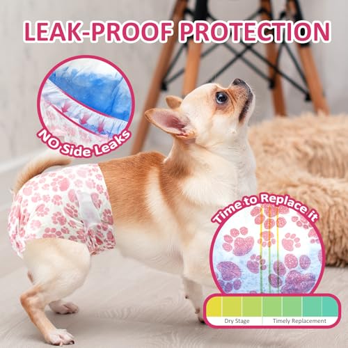 Image of Dono Dog Diapers Female, Disposable Doggie Diapers, Super Absorbent Puppy Diapers with Adjustable Tail Hole, Wetness Indicator for Cats Doggy in Heat Period, X-Small, 24 Count