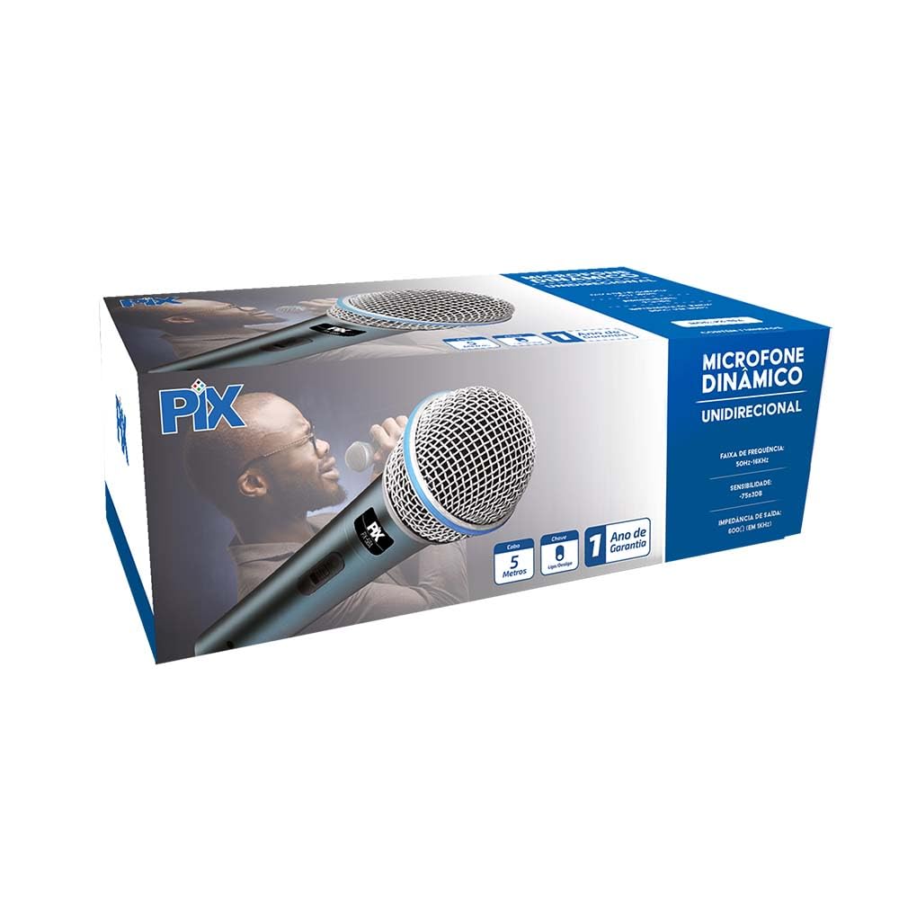 Pix, 055-0560, Microfone Dinamico Unidirecional Com Fio - Px-58A
