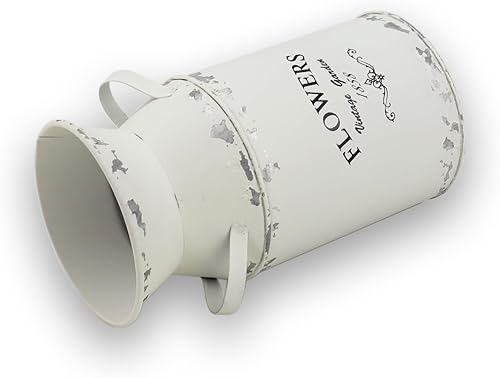 Miniatura 5 de Lata de leche blanca galvanizada, jarrón retro antiguo, maceta de metal, rústico, vintage, primitivo, soporte para flores, planta de campo para