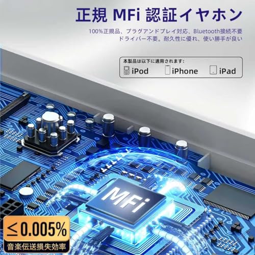 2026年新モデル 有線イヤホン ライトニング MFi認証製品 ハイレゾ音声 サラウンドサウンド ハンズフリーコントロール 音量調整機能 クリア通話音量 人間工学 iPad/iPhone14/13/12/11/11/SE/Xs/Xs Max/XR/X/8/7に適用(iOS26対応) 商品画像4