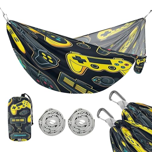 ATTX Colorful Video Game Controllers Camping Hammock - Lightweight & Portable Hammocks, Heavy Duty 330lbs Capacity for Indoor, Hiking, Backpacking, Travel, Backyard, Beach#334
