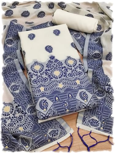 Image of Handloom Banarasi Cotton Unstitched Salwar Suit with Dupatta, 50 Inch Length, Women's Unstitched Salwar Suit Dress Material with Dupatta, Unstitched Salwar Suit Set