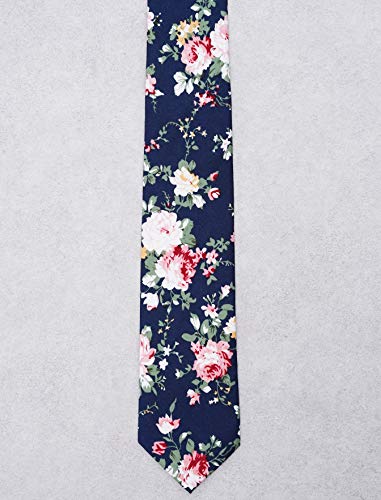 Zenxus Mens Cotton Skinny Navy Floral Tie Combo Set With Pocket Square #TOP4