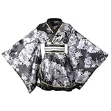 ブラック 花柄 着物ドレス ミニ丈 ワンピース 夏祭り 浴衣 帯付き キャバドレス 和装 夏着物 黒地 (KS97-海棠)