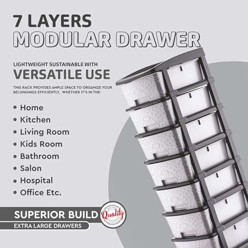 Image of 7XL Plastic Modular Drawer System for Home, Office, Hospital, Parlor, School, Doctors, Home and Kids, Product Dimension When assembeled (30cmx38cmx106 cm) (Grey, 7XL)