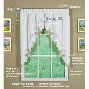 Today's Curtain Verona Reverse Embroidery Swag, 38", Ecru/Antique Todays Curtain Verona Reverse Embroidery Swag 38 EcruAntique