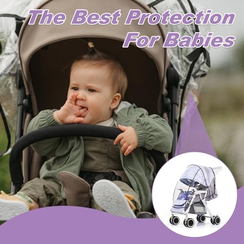 Universal Rain Cover for Pushchair Windproof Baby Stroller Raincover Transparent Waterproof Baby Travel Weather Protection Shield for Most Strollers Pushchair Buggy Pram Protect from Dust Snow - Image 4