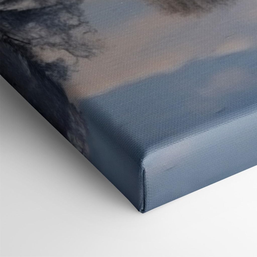 Canvas for Living room. Winter's Serene Embrace: Stone Bridge and Snowy Reflections, 27 x 18 inch Canvas Wall Art - Contemporary Masterpieces - Modern Home Decor