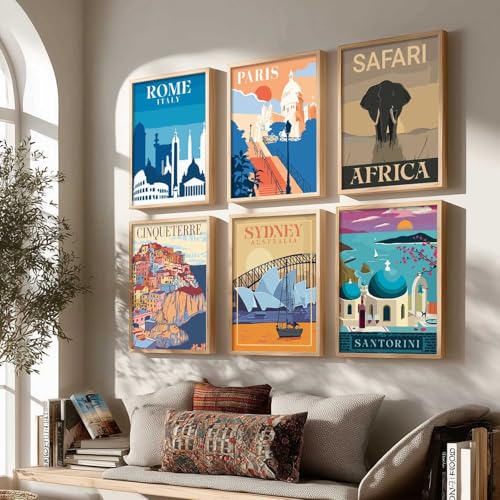 Image of kotart City view wall art | Hanging frames for Living Room | Bedroom | Office | Gift | Decoration Home | Painting Decor (Pack of 6 Multicolor) (14X20 Inch, E)
