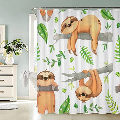 AOLIGL Duschvorhang 120x180 cm Faultier Bunt Faultier Duschvorhang Anti-schimmel Wasserdicht Badvorhang mit 12 Duschvorhängeringen Persönlichkeit Duschvorhang mit Gewicht Magnet Kinder Cover