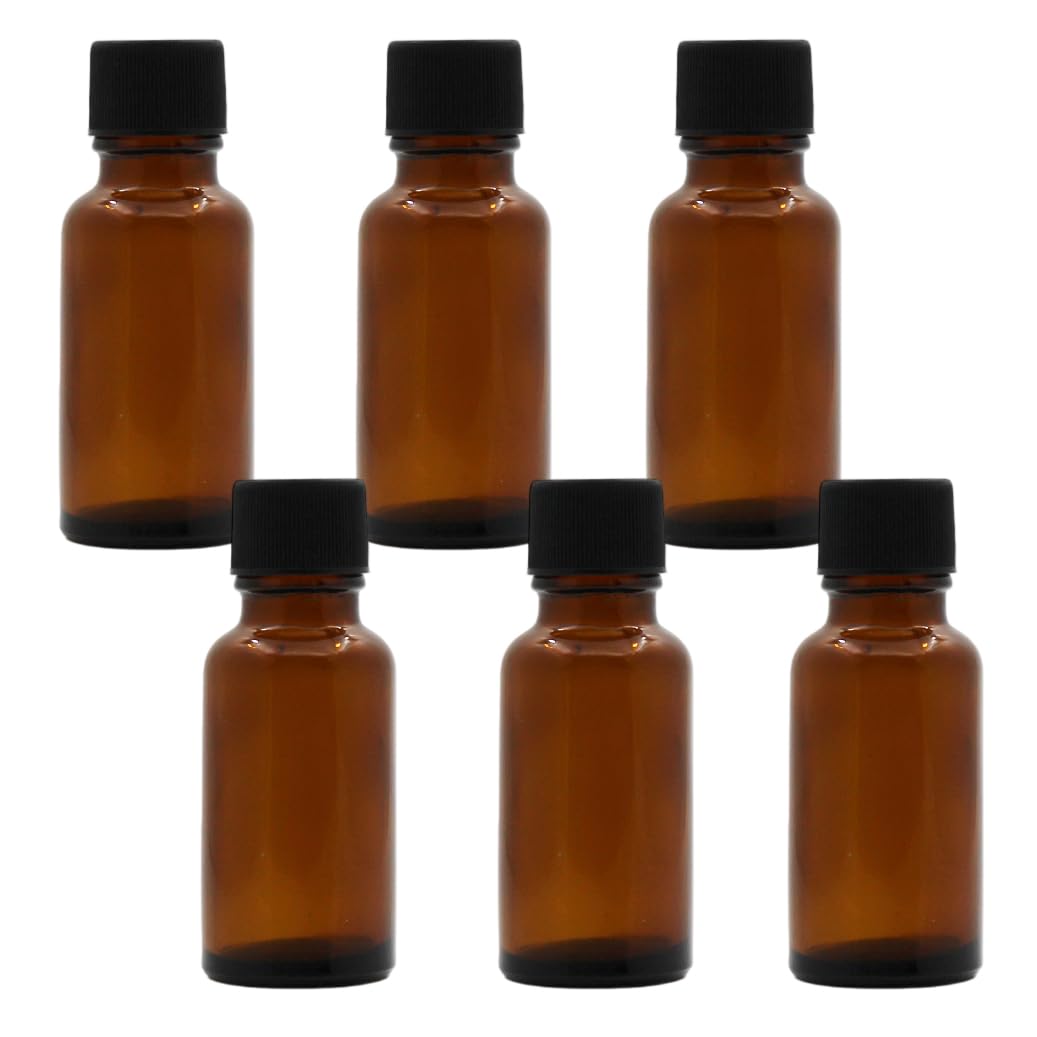6Pcs Amber Glass Essential Oil Bottles with Orifice Reducer and Black Cap Empty Cosmetic Perfume Aroma Storage Container Vial Pots Portable Refillable size 20ml/0.67oz-image-45