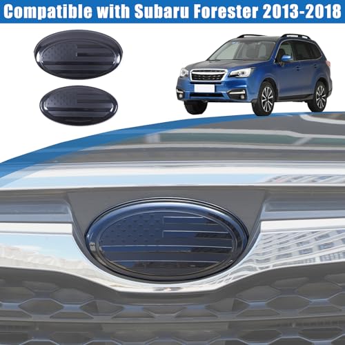 Image of Car Front Rear Emblems Trim Cover Compatible with Subaru Forester 2013-2018,ABS Car Front Rear Logo Trim Cover,Front Grille and Tailgate American Flag Decoration Emblems Accessories (2013-2018)