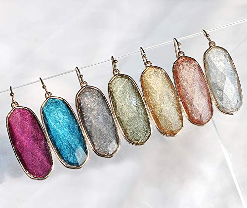 Pomina Fashion Statement Resin Oval Teardrop Earrings For Women Colorful Sparkle Faceted Crystal Glass Dangle Drop Earrings (Oval- Fuchsia) #TOP6