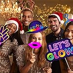 25pcs Glow Neon Photo Booth Props with Stick, Photo Props for Birthday Let's Glow Themed Neon Glow in The Dark Disco Black Light Party Decoration Supplies - Image 2