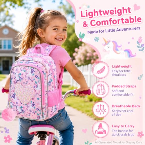 Image of 3Pcs Unicorn Backpack for Girls, 16 inch Sequin Kids Bookbag with Lunch Box，School Backpacks for Elementary Preschool Kindergarten (Pink)