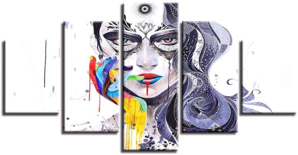 QQYYYT Poster Painting on Canvas Home Decor Modern 5 Panels Abstract Woman's Living Room Wall Picture HD Print-Art Gift-Ready to Hang