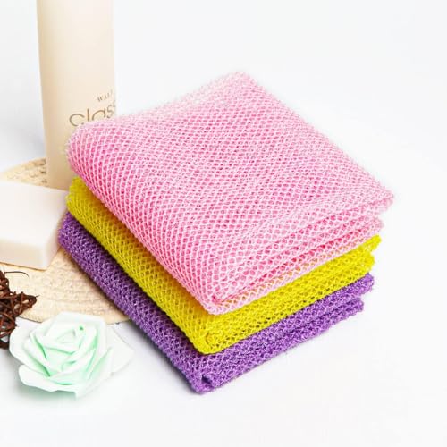 Image of MAYCREATE 3Pcs Reusable Mesh Bathing Net, Soft Exfoliating Shower Net for Body Cleansing and Gentle Exfoliation Skin Care, 30x80cm
