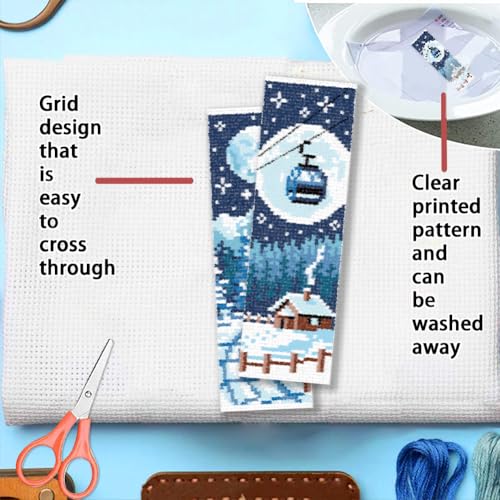 Image of FREEBLOSS 6pcs Cross Stitch Bookmark Kit for Adult Beginners Stamped Snow Scenery Cross Stitch Kits Embroidery Bookmarks Craft Kit with Instructions for Gift 11CT 8 inchx2.4 inch