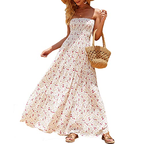 Image of Women's Summer Strapless Tube Top Maxi Dresses Off Shoulder Boho Beach Long Dress