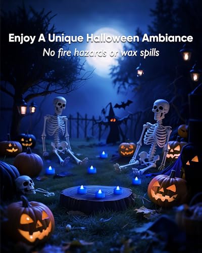 Image of Amagic 30 Pcs Blue Flickering Flameless Tea Lights Battery Operated, 200+ Hours Long Lasting Colored Candles for Wedding, Table Centerpiece, Home Decor, Gift, Party, Halloween, Christmas, Proposal
