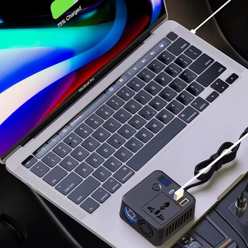 Image of PRONOD 200W Car Power Inverter with 30W Type-C PD, 18W USB, AC Socket & Cigarette Lighter Slot, 12V Car Plug, LED Indicator, Power Button & Cooling Fan, Cup Holder Design for Car