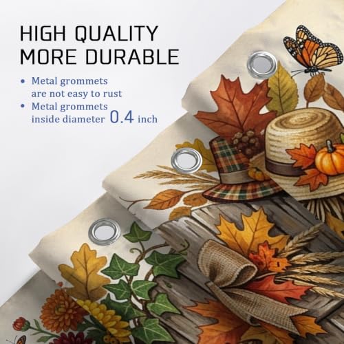 Rideau de douche et tapis de bain assorti textile imperméable décoration rustique citrouille - 6