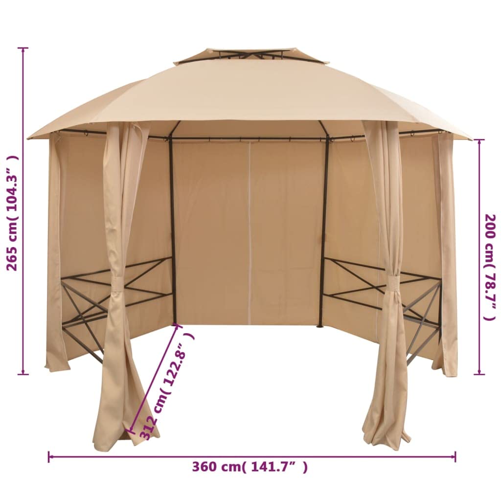 Gazebo Esagonale da Giardino con Tende 360x265 cm Beige