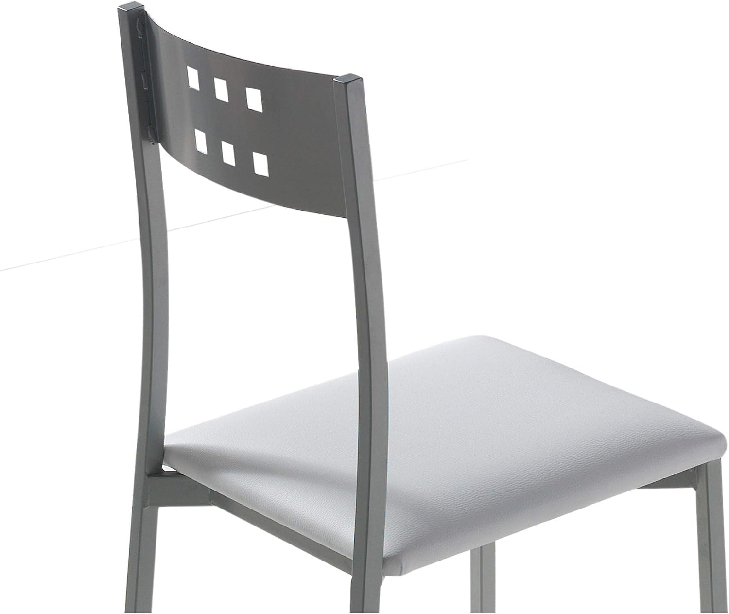 MOMMA HOME Set 2 Sillas de Cocina y salón -Xara - Material Metal Color Plata y Asiento en Cuero sintético - Medidas 41 x 47 x 86 cm. (Blanco)