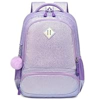 School Backpack for Girls Shiny Glitter Sparkly Bookbag for Kids Elementary Middle School Bags for Girl Blingbling Purple