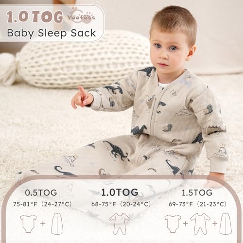 Image of Yoofoss Baby Sleep Sack 18-24 Months 1.0 Tog Long Sleeve Organic Cotton | Wearable Blanket for Toddlers 2-Way Zipper Quilted Sleeping Sacks(X-Large)