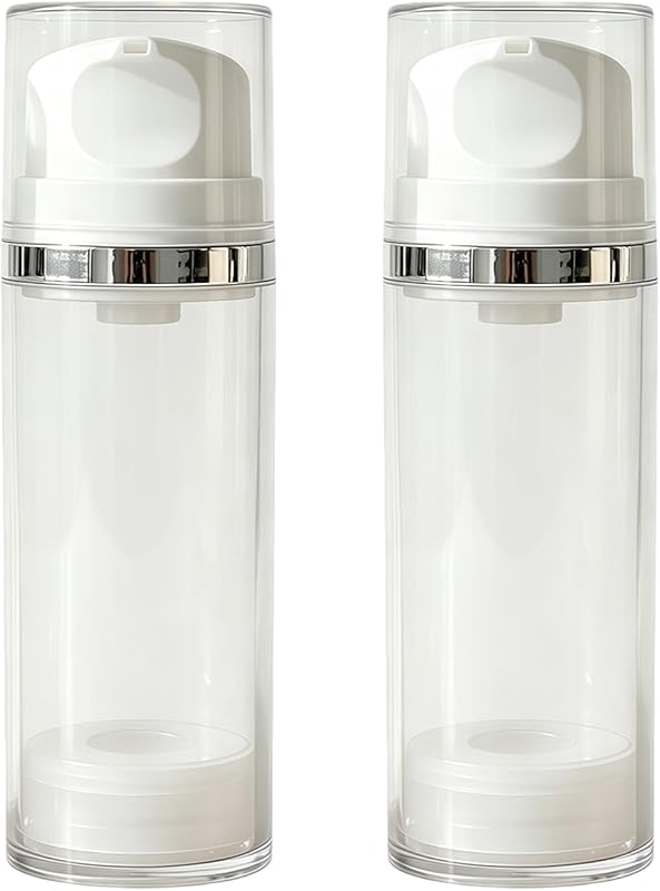 VASANA 2 frascos transparentes recarregáveis com bomba airless branca, 50 mL cada