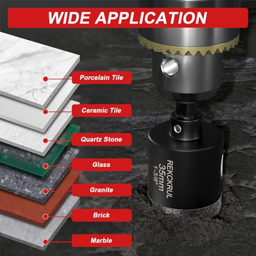 Image of 2-1 /2 Inch Diamond Hole Saw with Pilot Drill Bit 2PCS | Premium Tile Hole Saws Porcelain, Ceramic, Granite, Marble, Glass , 1-3 /8 inch Cutting Depth, Serrated Edge Wet /Dry Use (65mm)