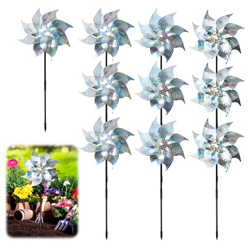 unillea Moulin à Vent Anti Oiseaux, 10 Pièces Moulins à Vent Réfléchissants Effet Holographique pour Jardin Balcon Arbre Fruitiers, Décoratif, Résistant, Anti Pigeon Extérieur