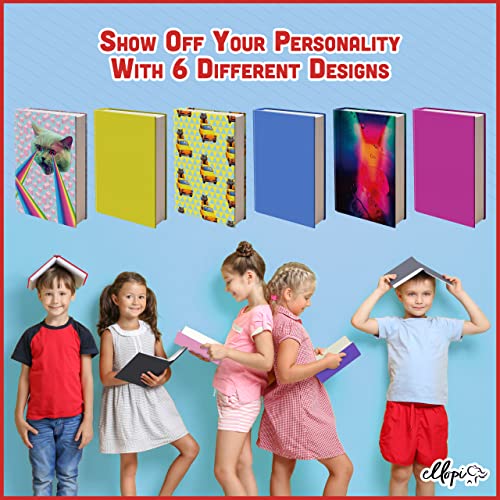 Easy Apply Stretchable Book Cover 6 Pack. 3 Solid And 3 Design Standard Jackets Fit Hardcover Textbooks Up To 8" X 10". Adhesive-Free, Nylon Fabric Protectors. Washable, Reusable Student School Supply #TOP1