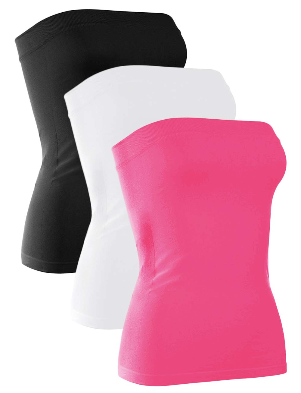 H HIAMIGOS 3 Pack Women's Strapless Cotton Long Tube Top Sleeveless Stretchy Cute Bandeau Tops Non Padded