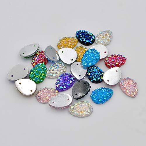 DS-19484 2 Hole DIY 30Pcs 10x14mm AB Resin Drop Flatback Rhinestone Wedding Button K94 - (Type: K94A)