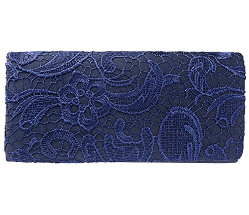 U-Story Women's Elegant Floral Lace Evening Party Clutch Bags Bridal Wedding Purse Handbag (Navy Blue)