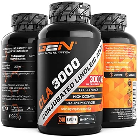 CLA - 240 Kapseln mit jeweils 1000 mg - Hochdosiert mit 3000 mg pro Tagesportion - Laborgeprüft - Konjugierte Linolsäure Fettsäure - Premium Qualität - German Elite Nutrition Cover