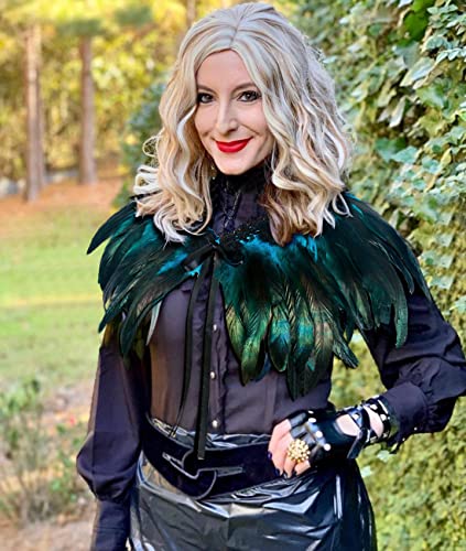 ZAKIA Women's Black Natural Feather Shawl Cape Gothic Feather Shrug Poncho Collar Halloween Cosplay Costume2