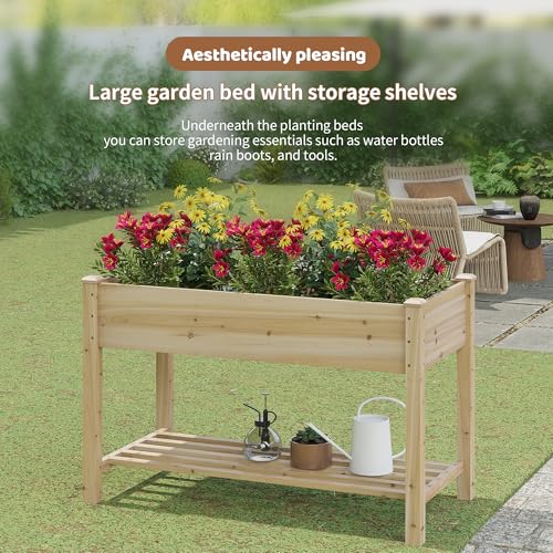 Image of Raised Garden Bed with Legs Elevated Wooden Planter Box Stand Large Planter Stand Box for Fruits Vegetables Flowers with Divider with Bag - 48 * 24 * 30.5IN