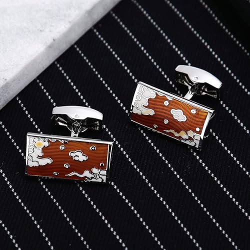 Mancuernillas de acero inoxidable con patrón grabado para hombre miniatura 3