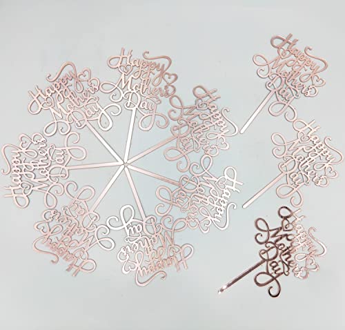 Jozon 10 Pieces Happy Mother’s Day Cake Topper Rose Gold Acrylic Mothers Day Cupcake Topper Thanks Mom Best Mom Ever Cake Picks For Mother's Day Birthday Party Cake Decorations #TOP3