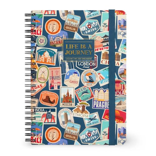 LEGAMI - Spiralheft mit 7 mm Lineatur, Travel Stickers, A4 Format, Large, FSC zertifiziertes Papier, Enthält 1 Blatt Aufkleber, 160 Seiten, Elastischer Verschluss, 15 x 21 cm