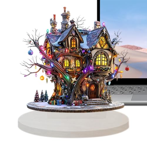 Maison de fée pour décoration de Noël chaleureuse au centre de table
